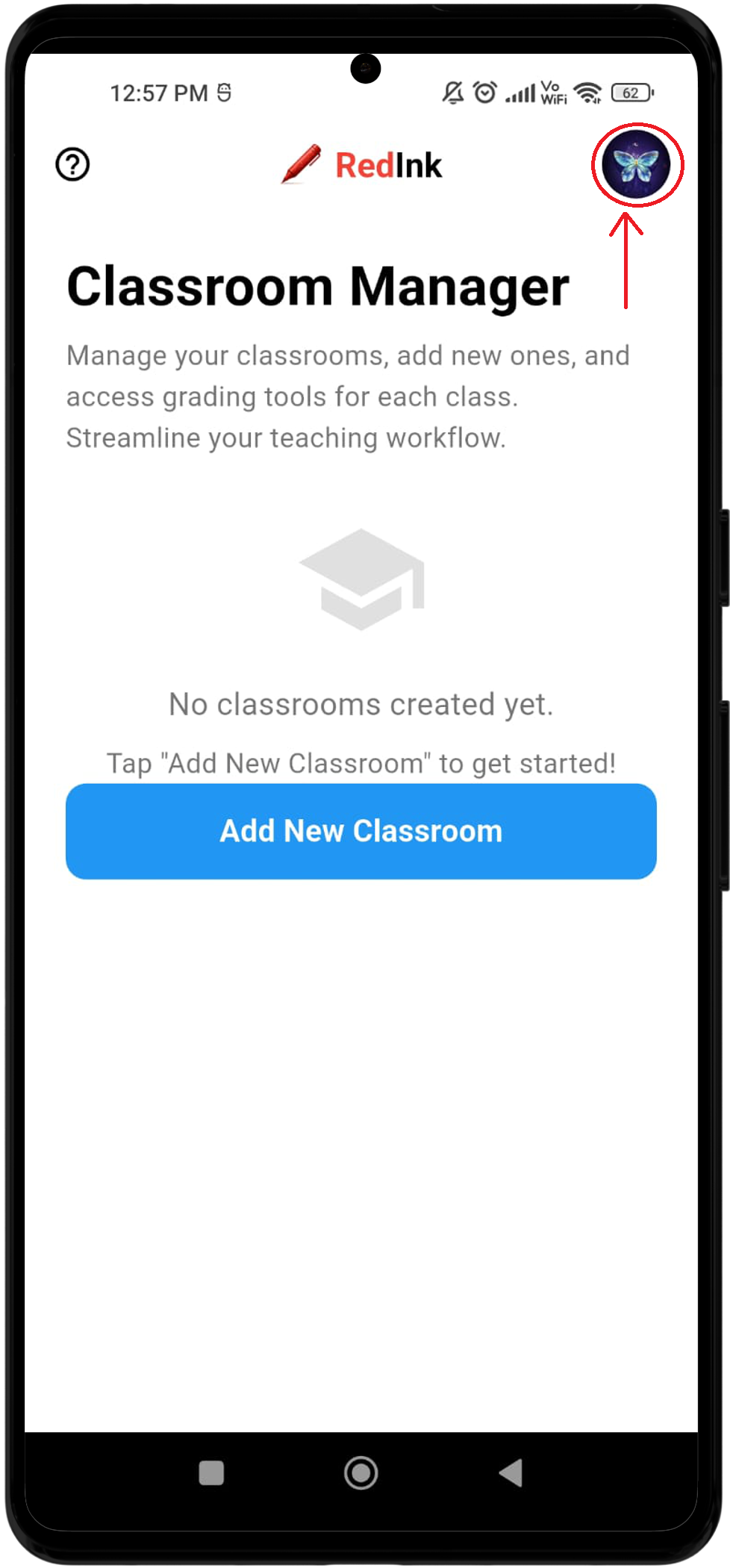 Tap the **PROFILE ICON** button on the home screen.