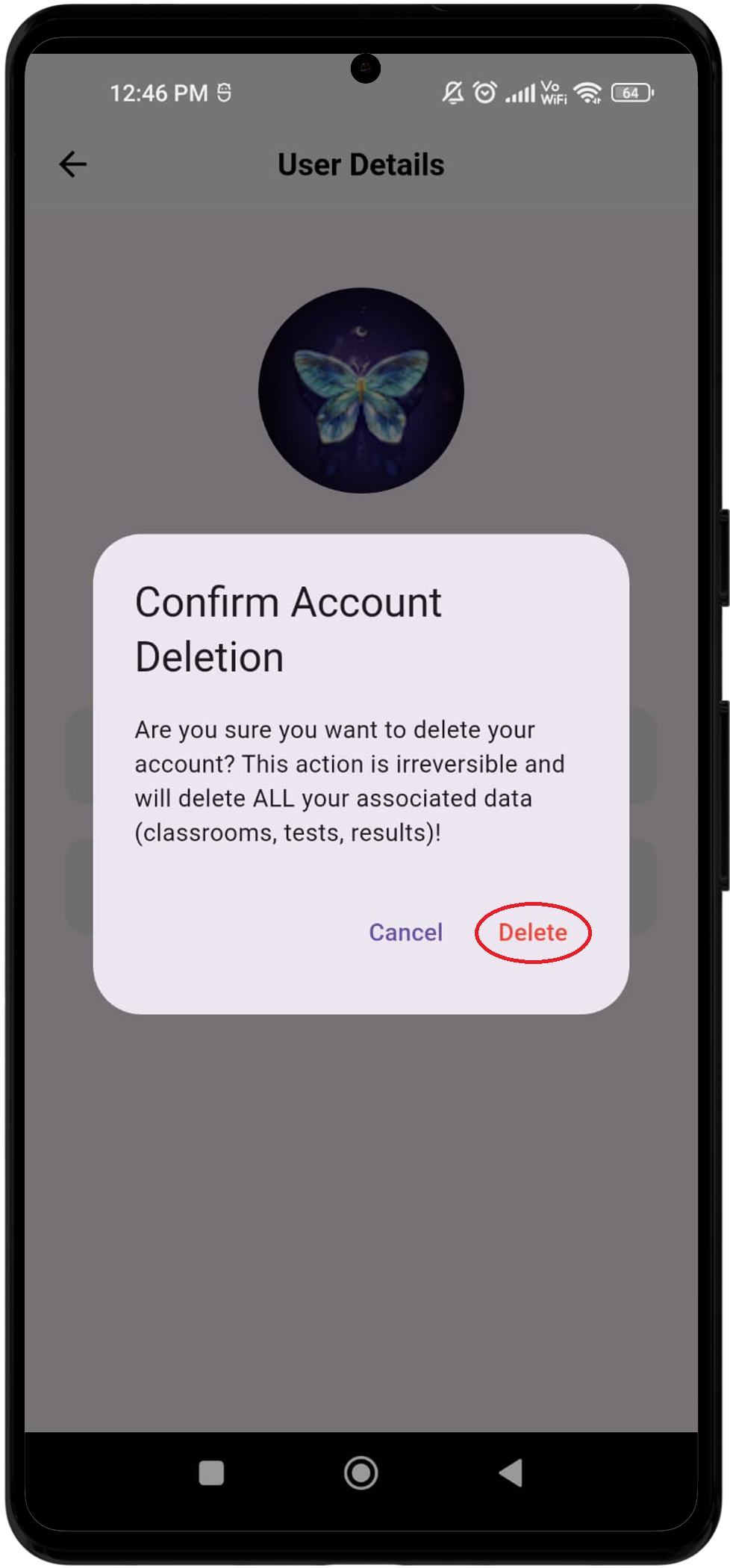 Tap the **continue** button in the confirmation dialog box.