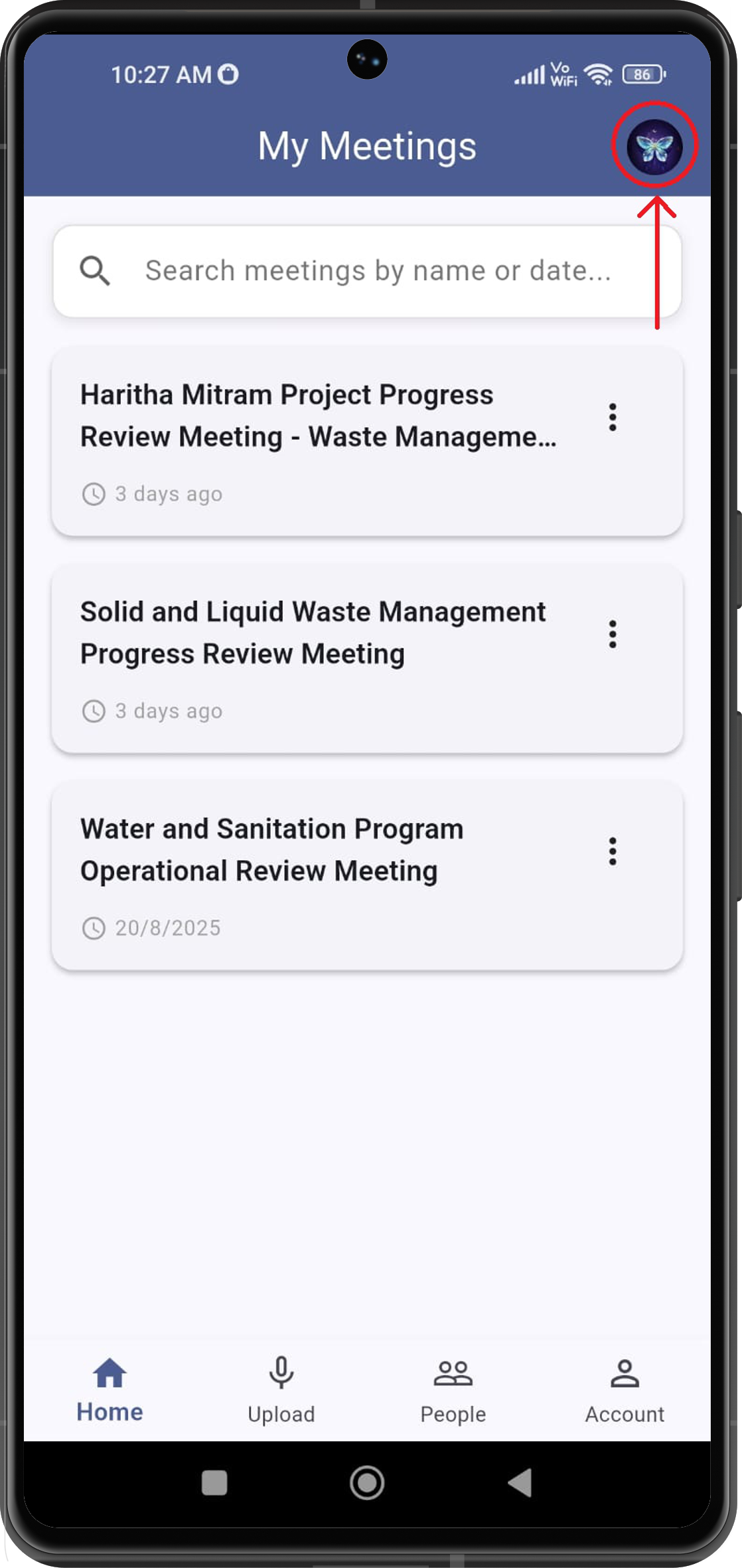 Tap the **PROFILE ICON** button on the home screen.